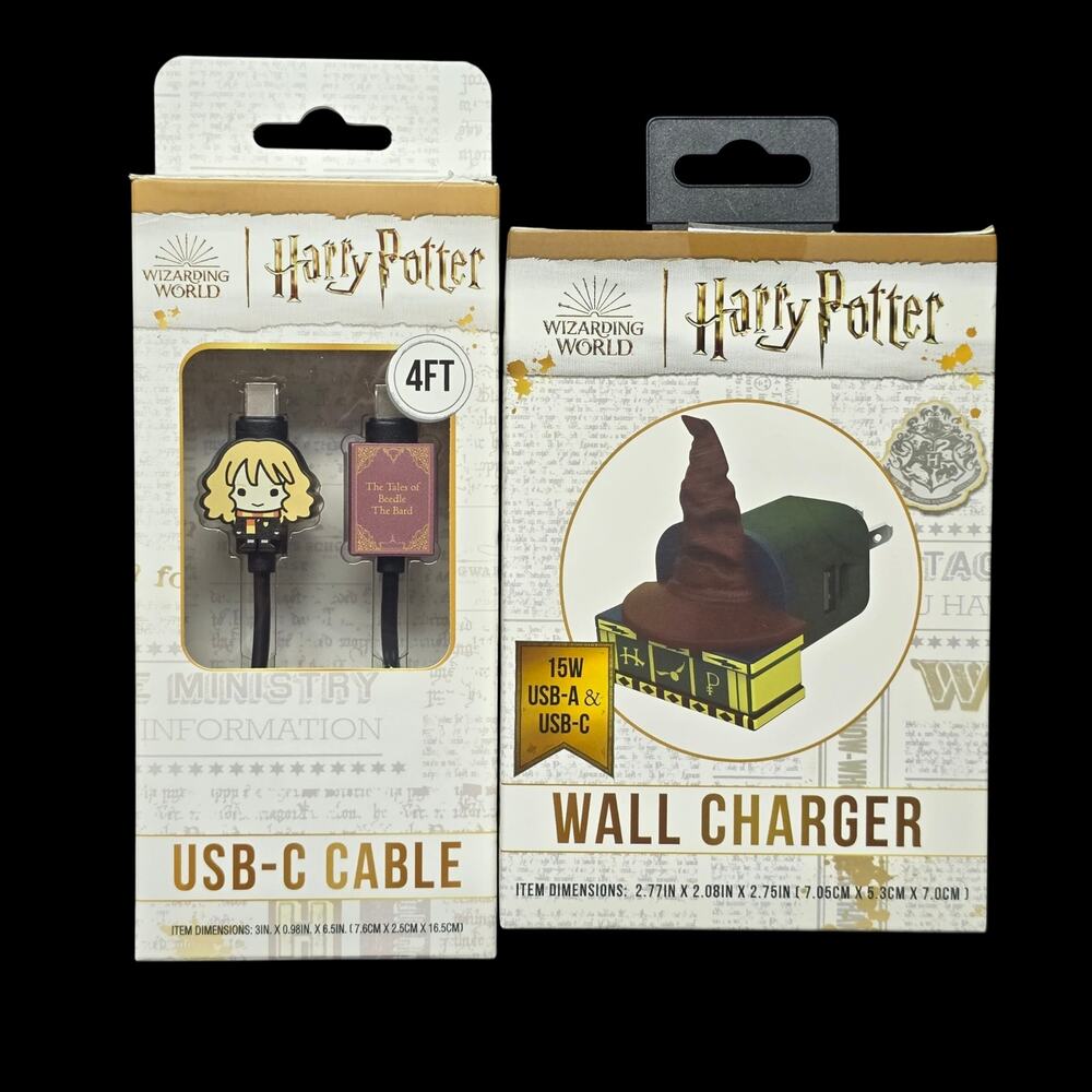 Harry Potter Sorting Hat Wall Charger & Hermione USB-C Cable 4 Feet